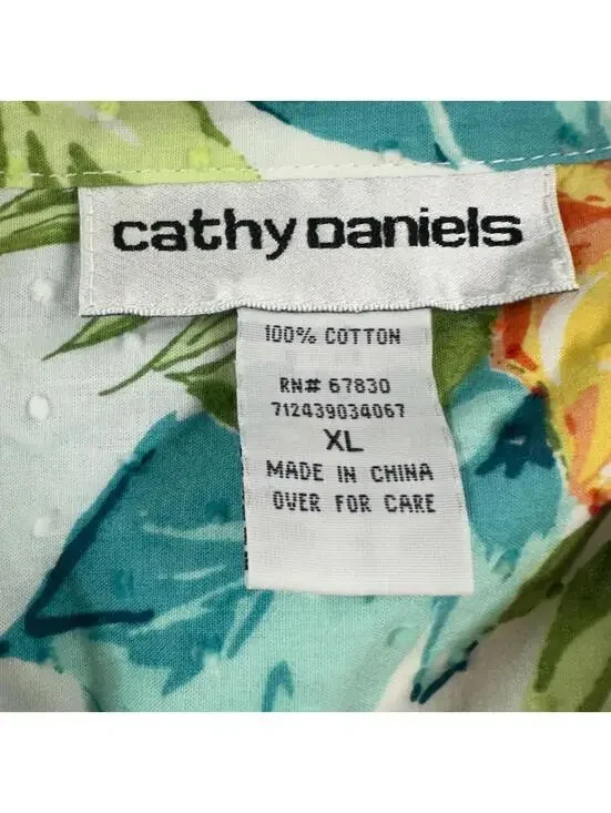 Vintage Cathy Daniels Tropical Hibiscus Short Sleeve Top - Picture 7 of 8